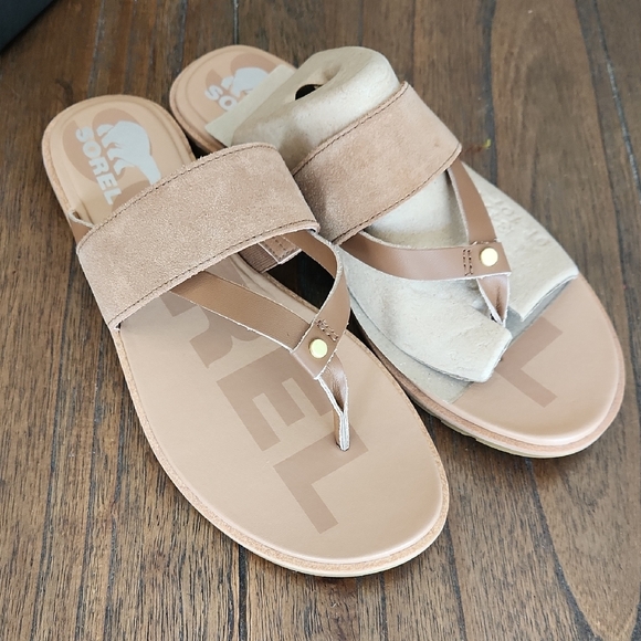 Tan Suede Slide Sandals - Picture 2 of 5